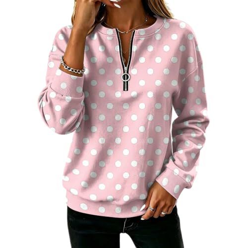 Polka Dot Print Half-Zip Stand Collar Hoodie for Women