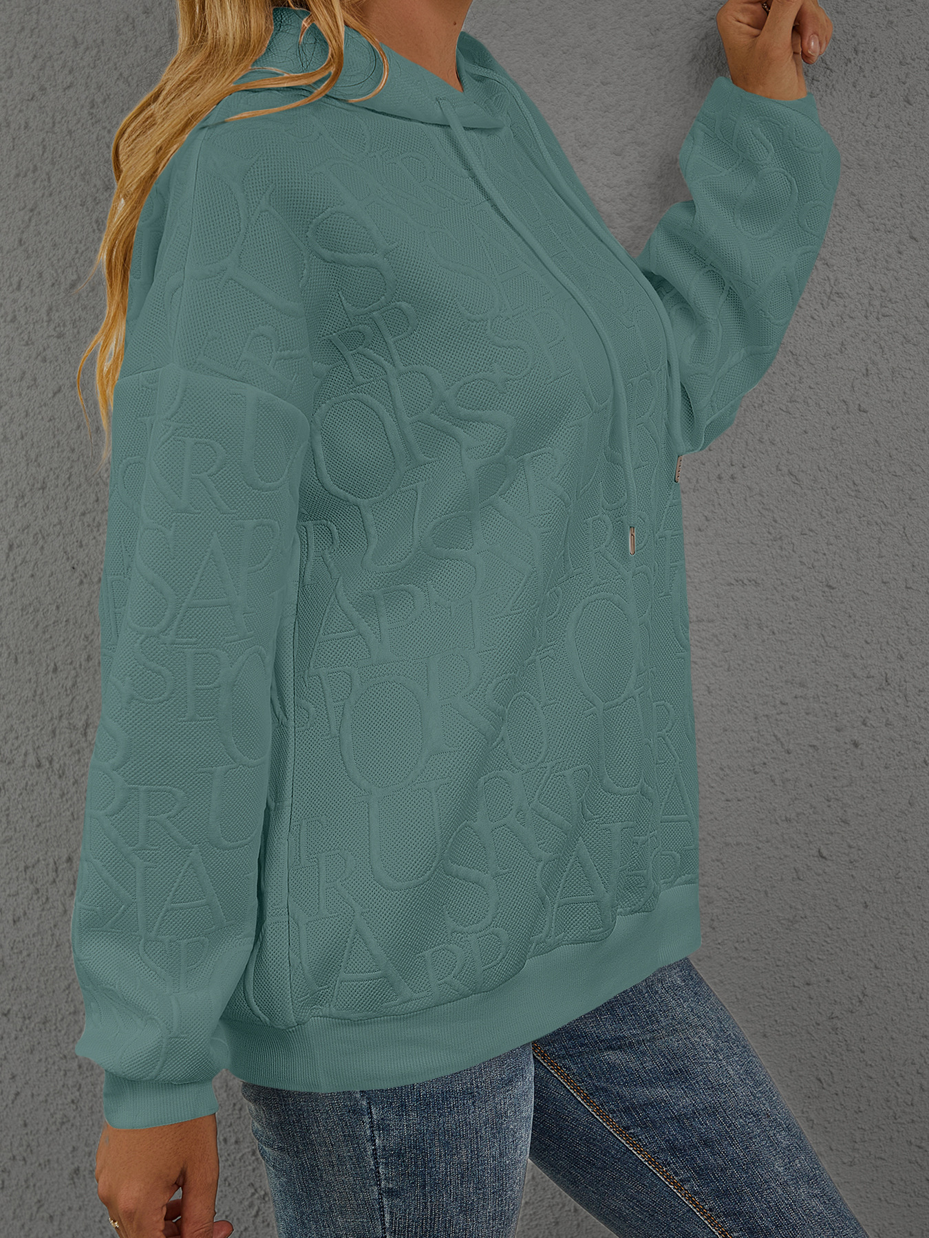 Women's Loose Fit 3D Letter Hooded Long Sleeve Sweatshirt