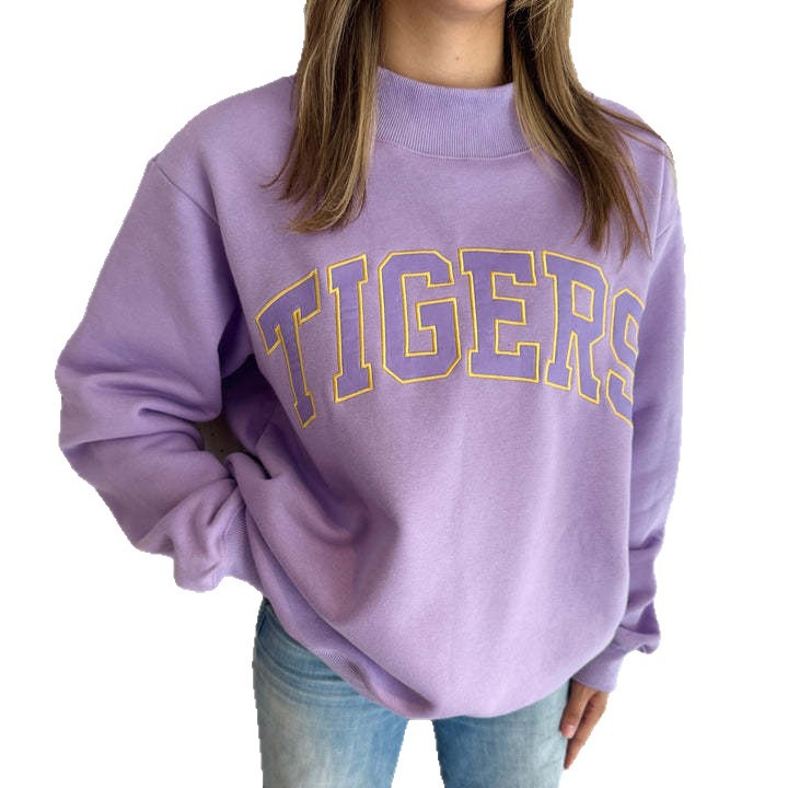 Half Turtleneck Long Sleeve Embroidered Letter Pullover Sweatshirt