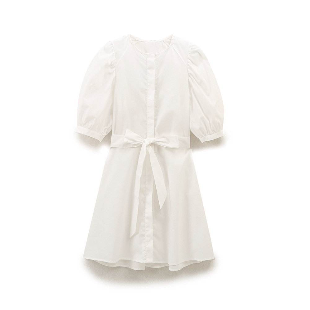 Striped Poplin Sleeveless A-Line Dress with U-Neck and High Waist