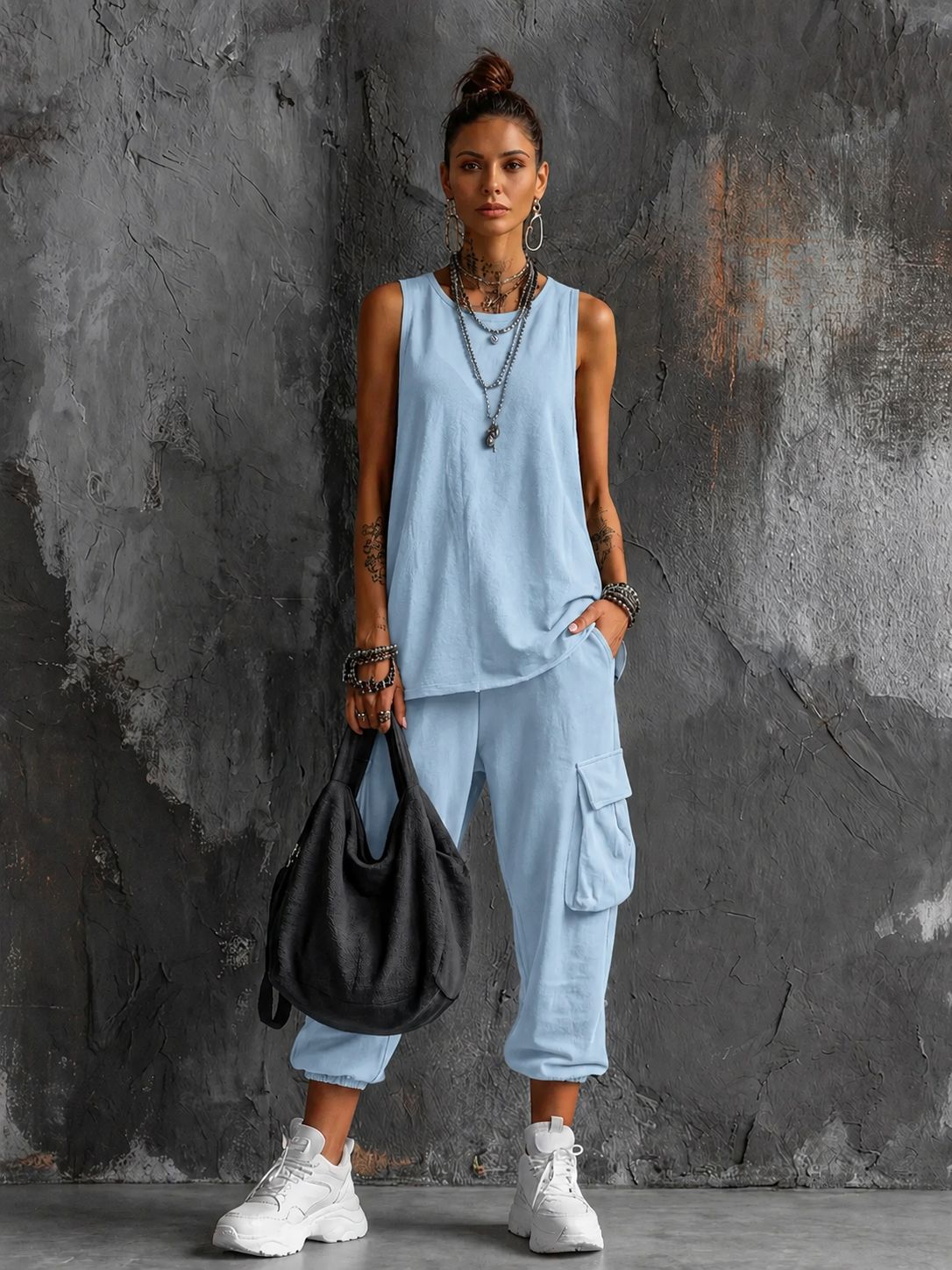 Boho Sleeveless Tank Top and Cropped Pants Two-Piece Set