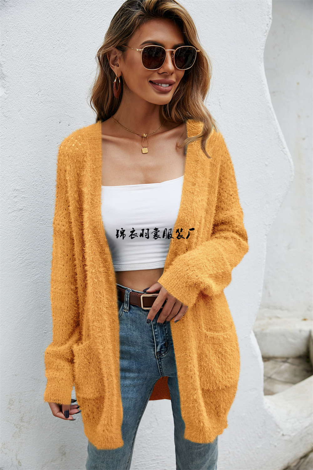 Women's Plus Size Mid-Length Knit Cardigan Open Front Long Sleeve