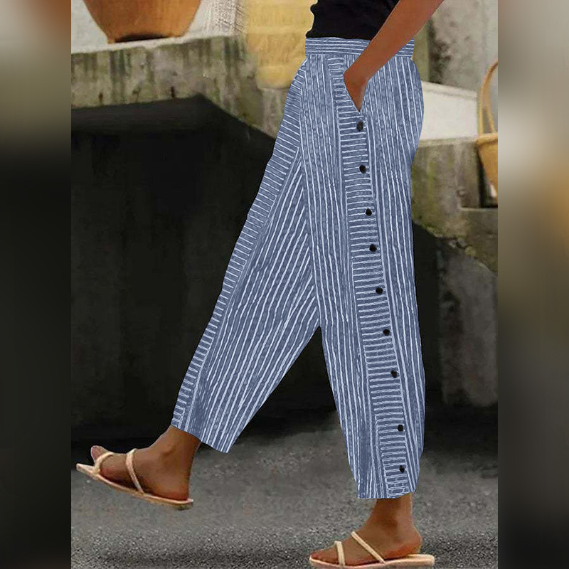 Women's Striped High-Waist Cropped Skinny Pants with Stretch