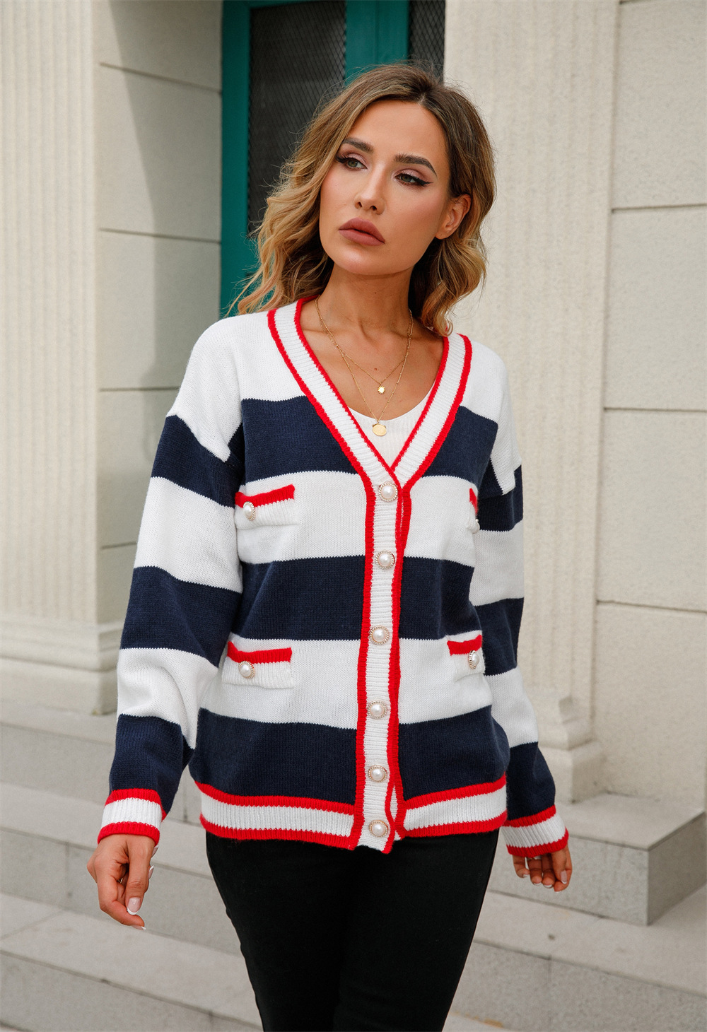 Women's Plus Size Button V-Neck Loose Knit Cardigan Sweater