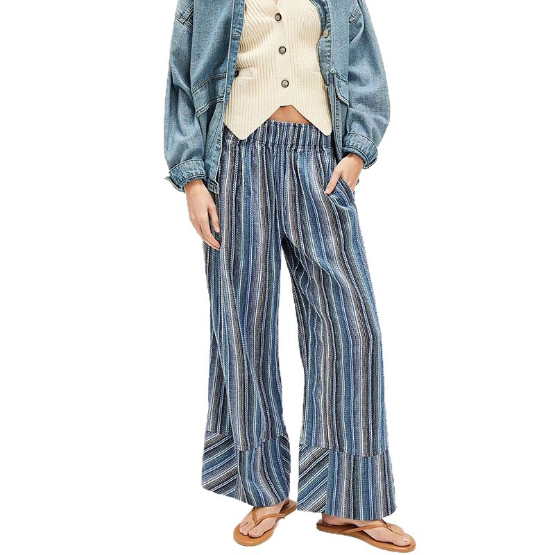 Striped Wide-Leg High-Waist Straight Pants for Women