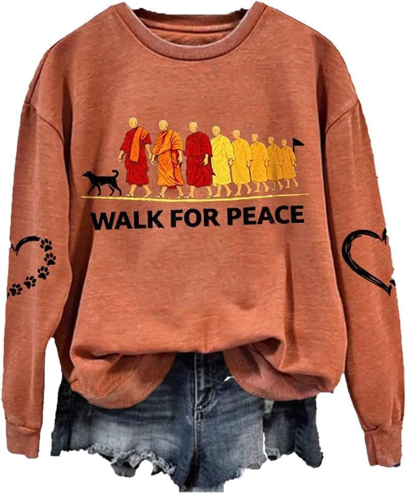 Women's Light and Peace Walking Print Crewneck Sweatshirt
