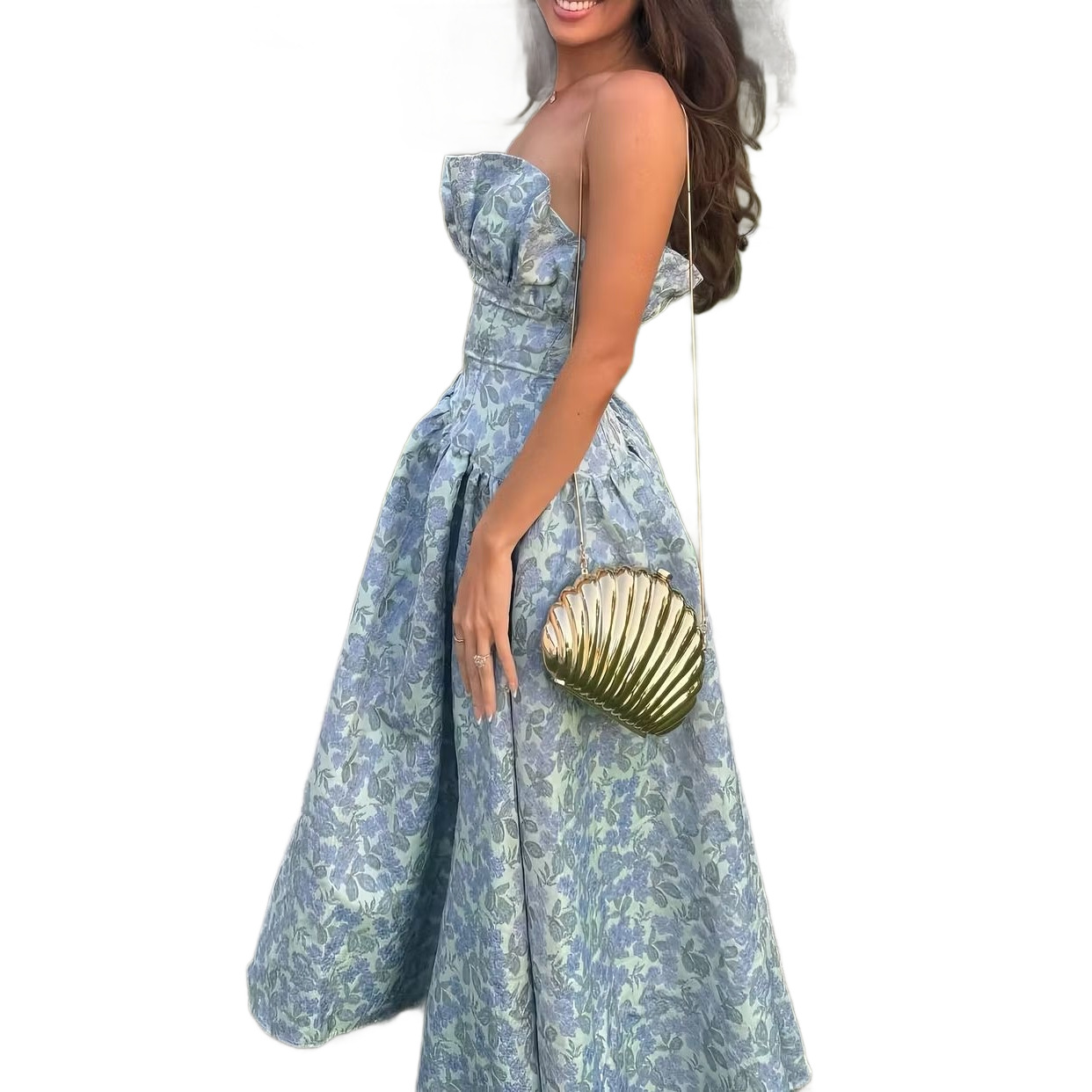 Floral Off-Shoulder High-Waist Asymmetrical Maxi Dress
