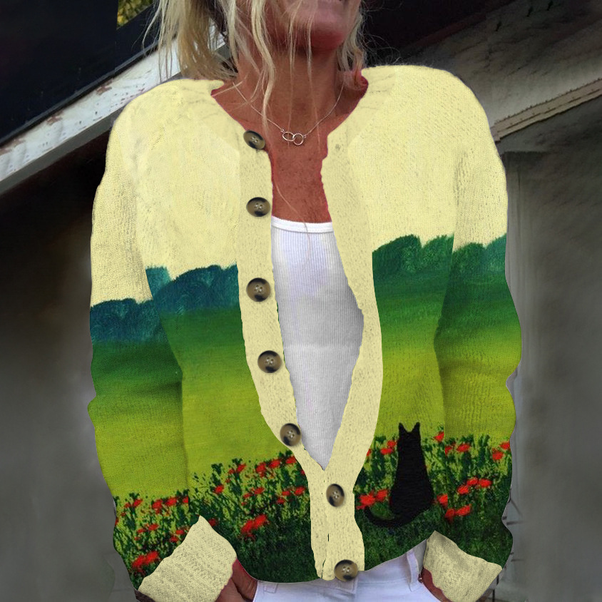 Women's Animal & Botanical Print Button-Down Cardigan