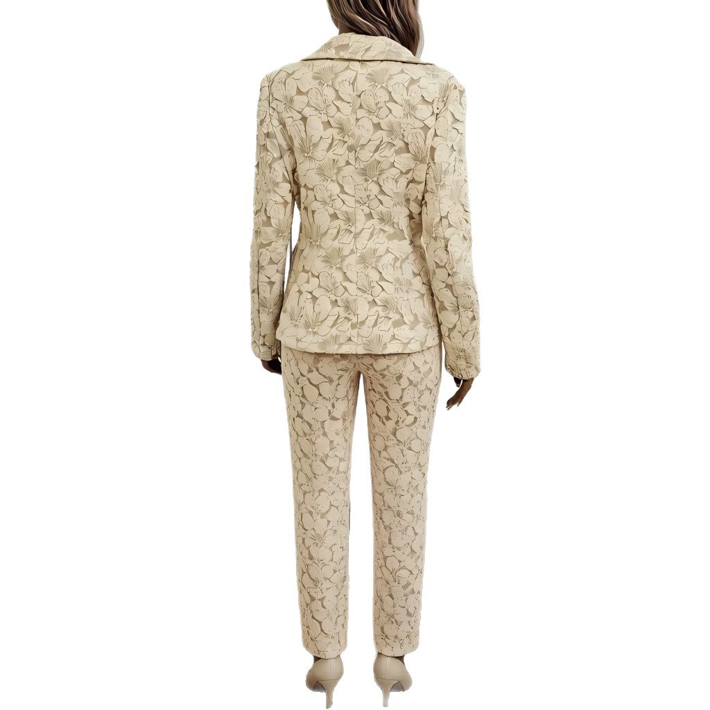Retro Lily Jacquard Slim Blazer and Pants Set