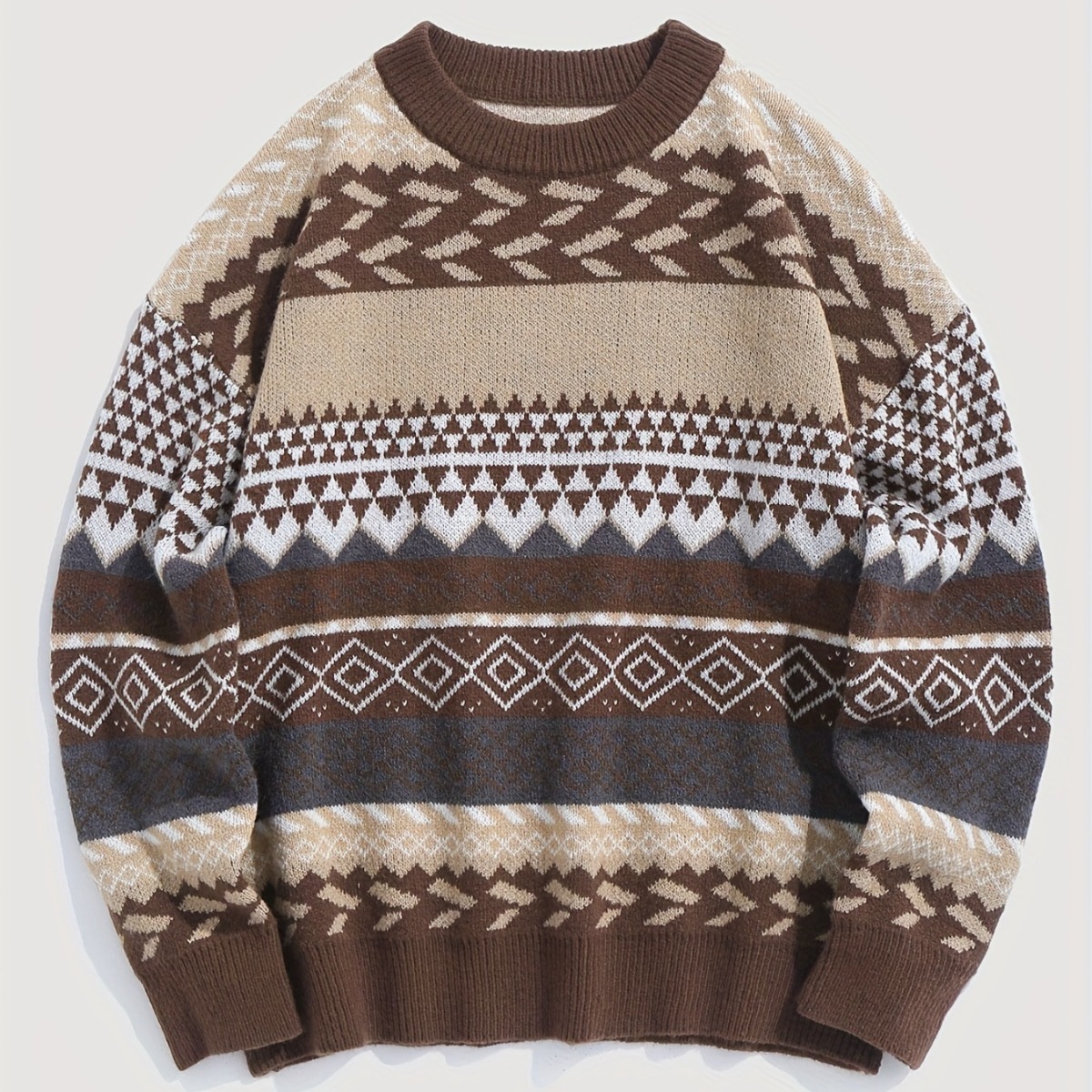 Soft Retro Argyle Crewneck Pullover Sweater