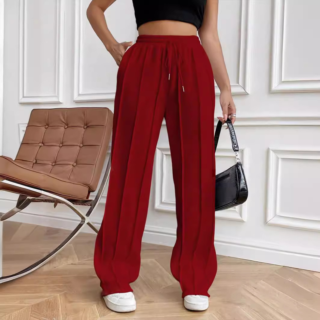 Women's Casual Drawstring Straight-Leg Track Pants with Vertical Stripes