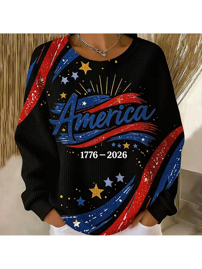 Women's USA Flag Star Print Sweatshirt