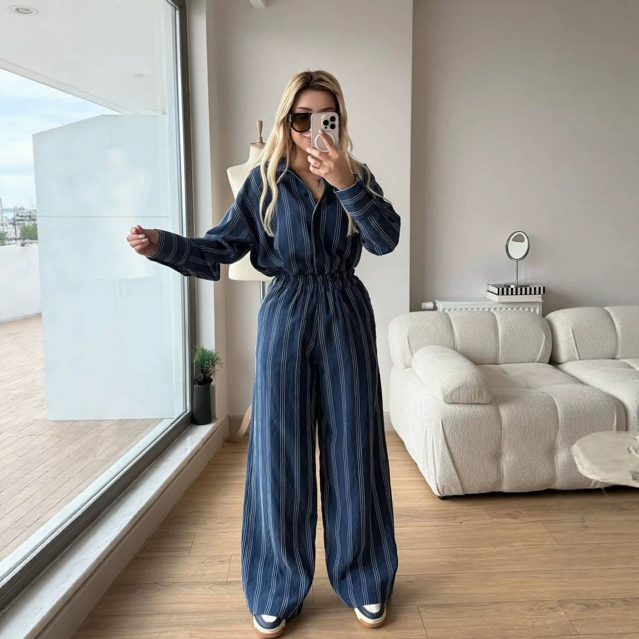 Women's Vintage Tie-Waist Long Jumpsuit