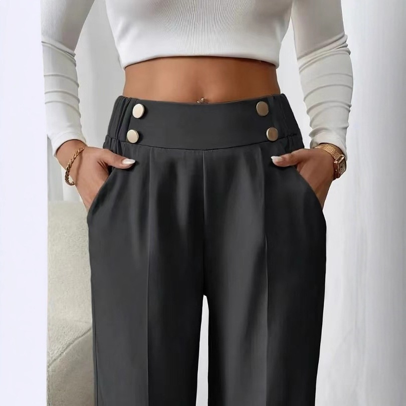 Women's High-Waist Straight-Leg Drapey Wide-Leg Pants