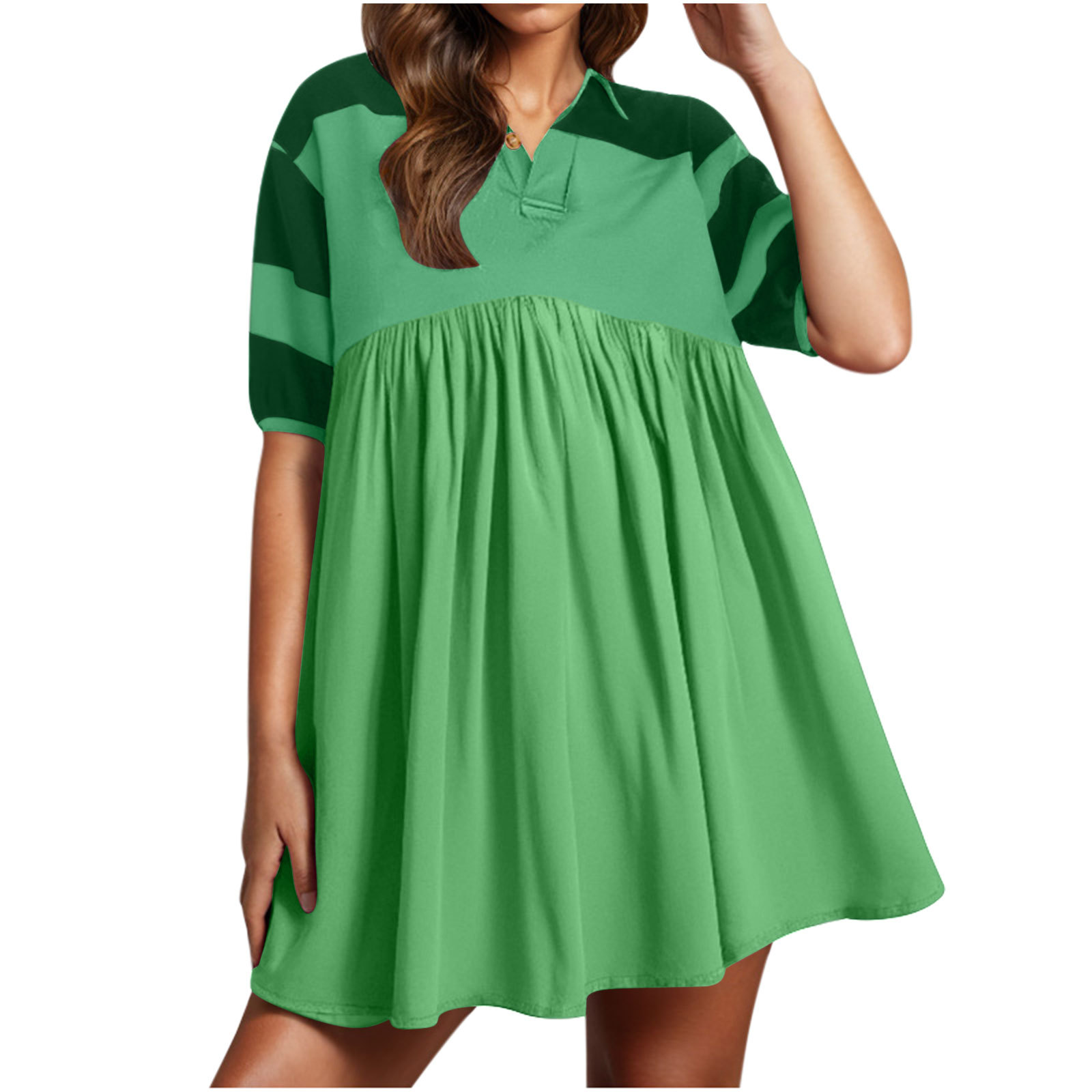 Printed Polo Collar Button Short Sleeve Midi Dress