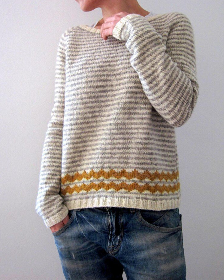 Women's Color-Block Crewneck Loose Knit Pullover Sweater