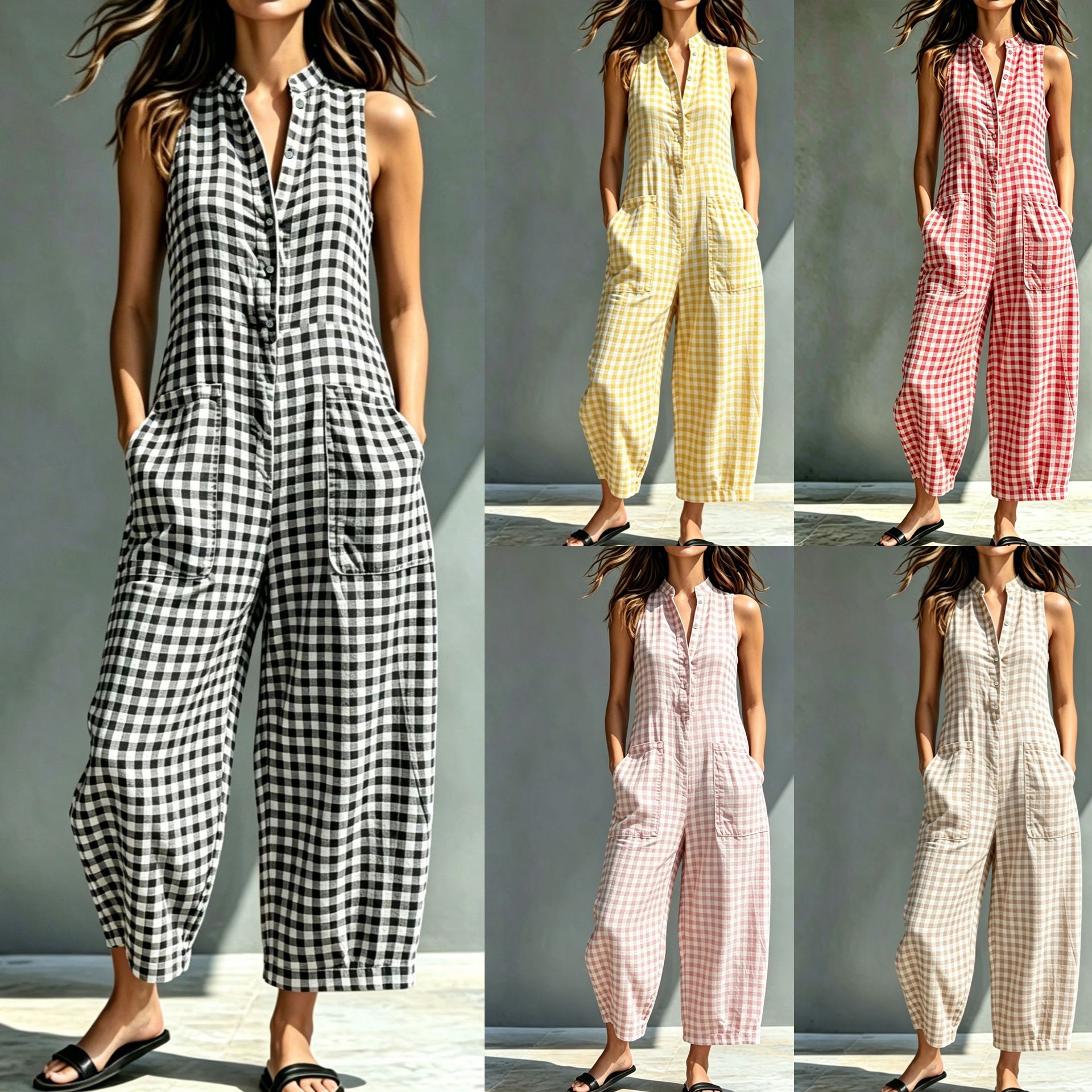 Women's Sleeveless Stand Collar Pocket Jumpsuit