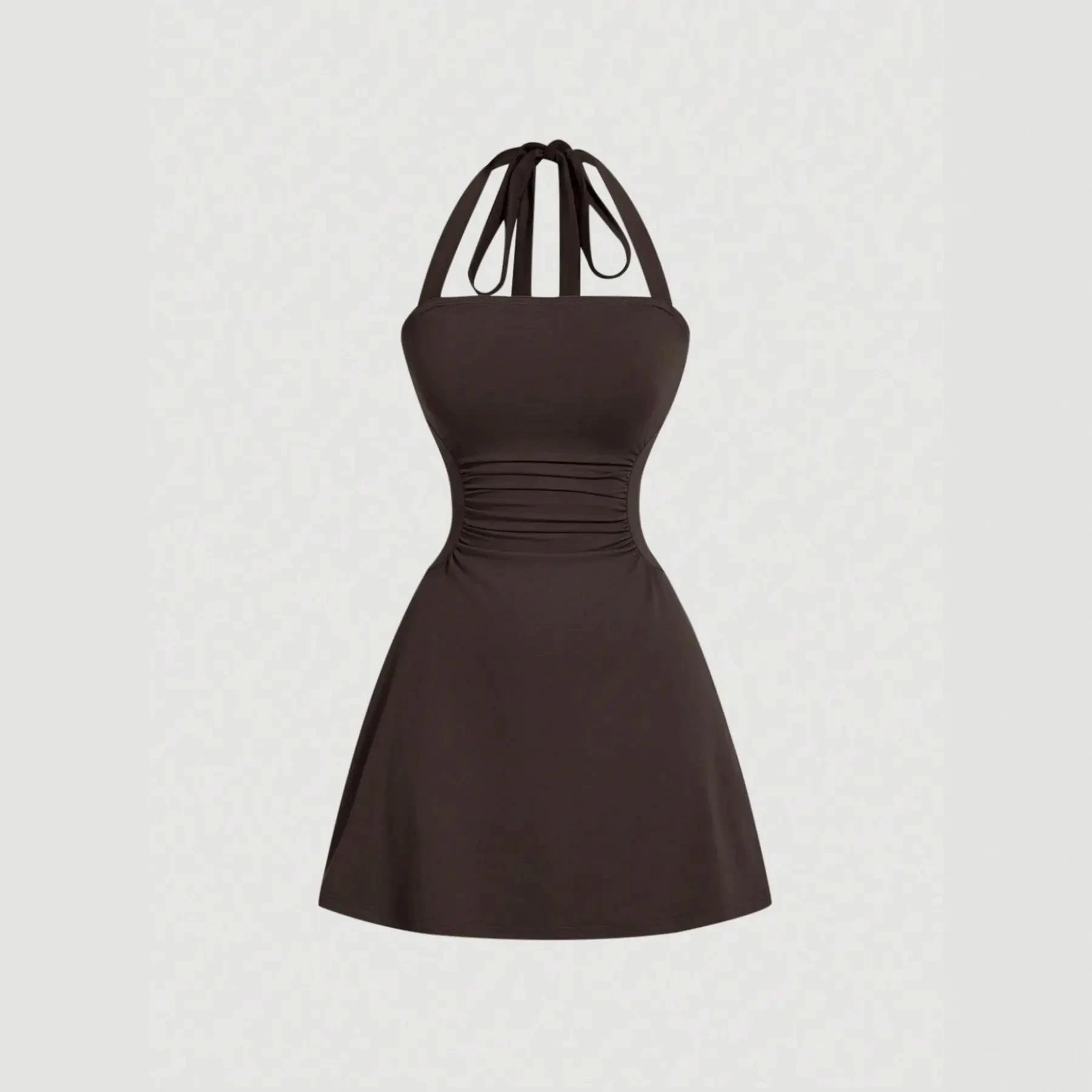 Women's Solid Ruched Tie-Back Open-Back Cami Dress Sleeveless A-Line Mini
