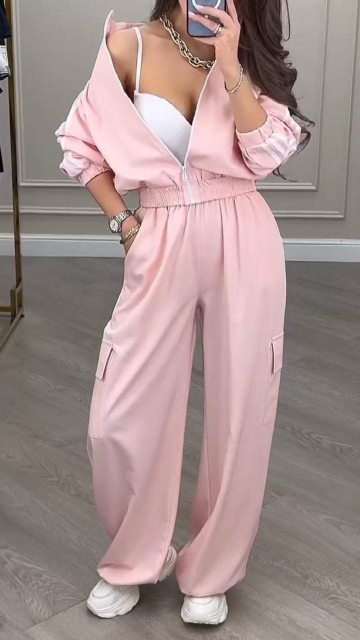 Urban Style Women's Polyester Long-Sleeve Casual Pant Set