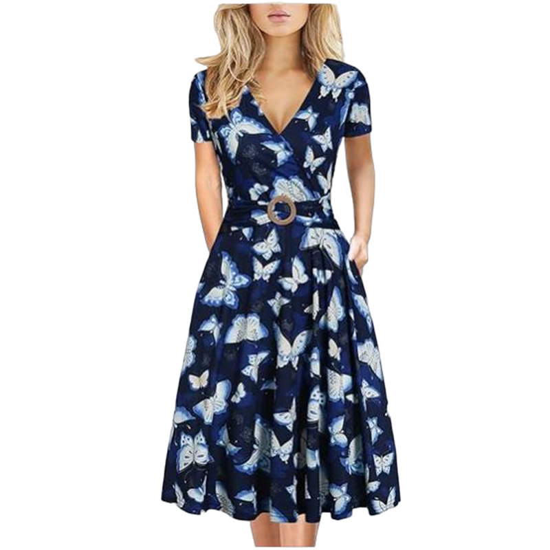 Women's Midi Printed Swing Dress Short Sleeve Pullover