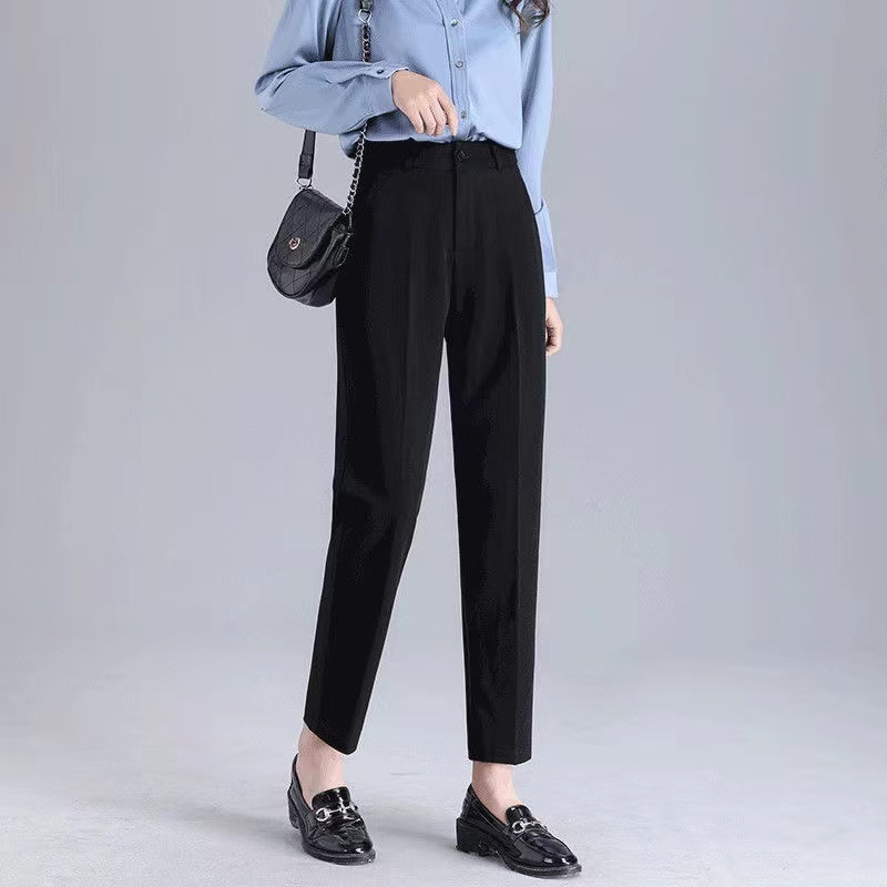 High-Waisted Black Straight-Leg Dress Pants for Women