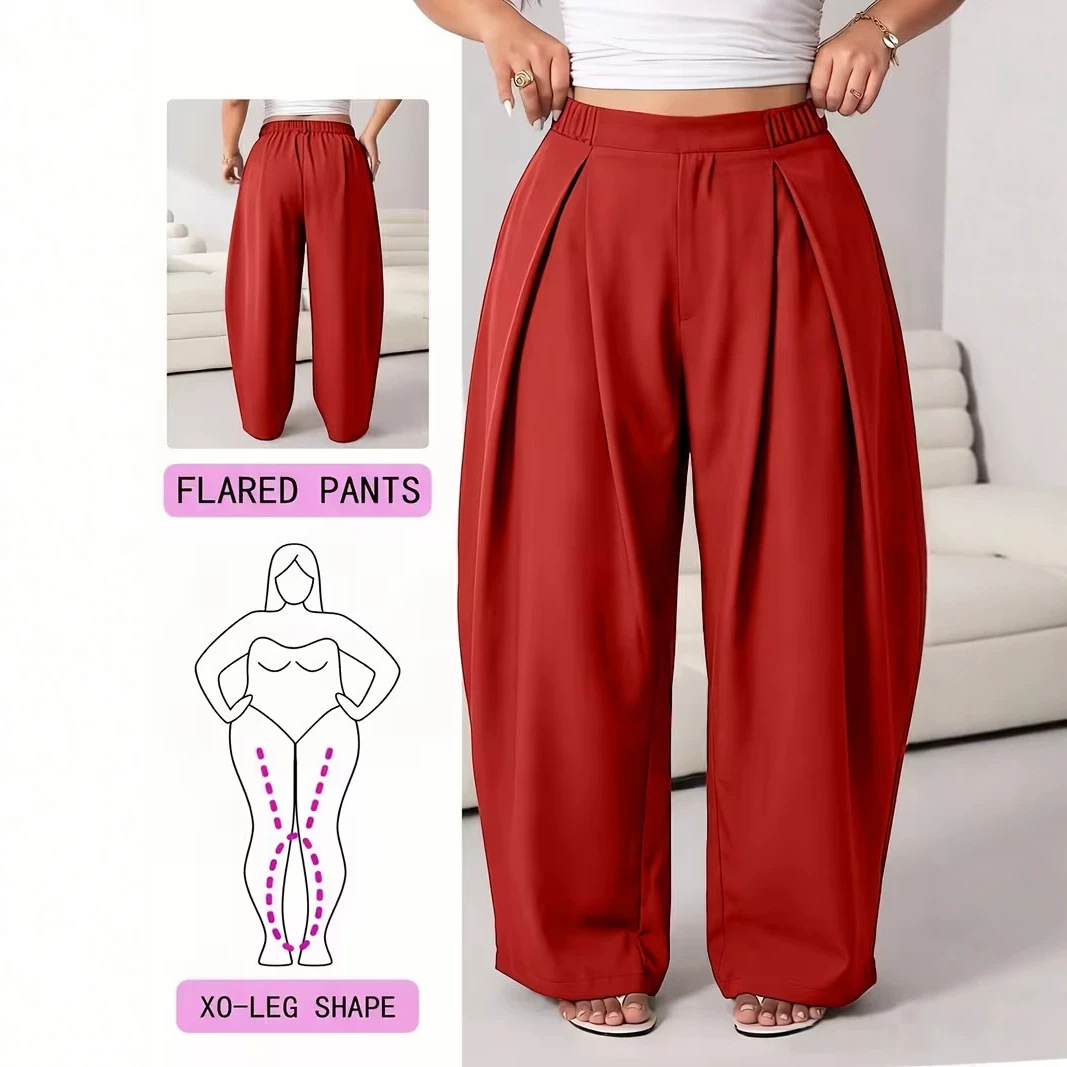 High-Waisted Pleated Wide-Leg Pants with Elastic Waist