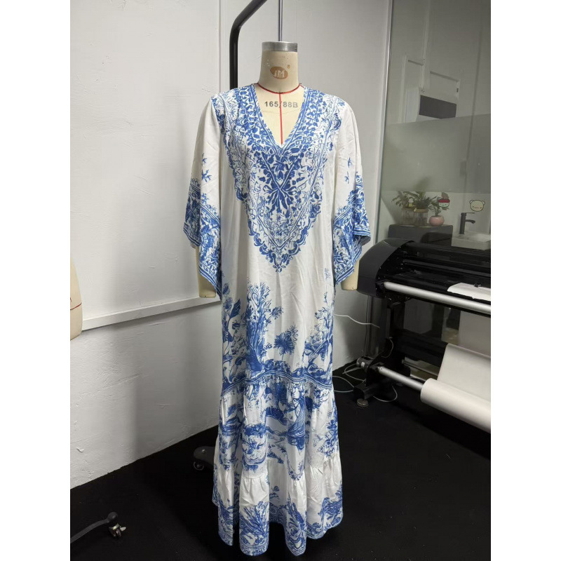 Bohemian Floral Print Loose Fit Long Sleeve Shirt Dress