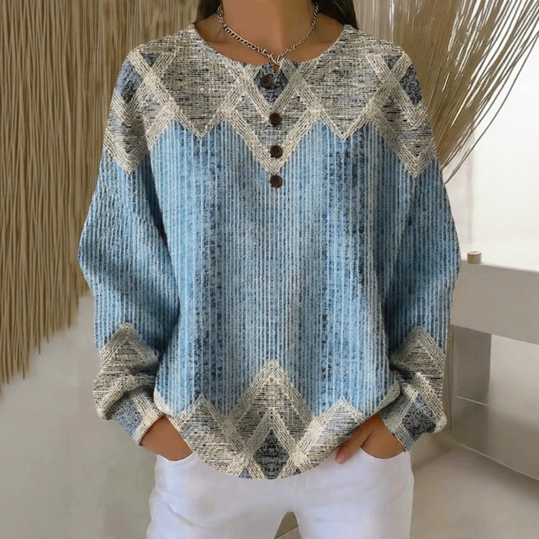 Women's Bohemian Paisley Print Buttoned Sweatshirt