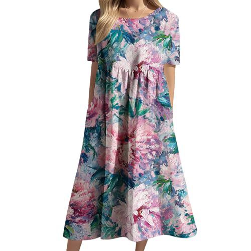 Women's Floral Print Casual A-Line Midi Dress with 3D Digital Print