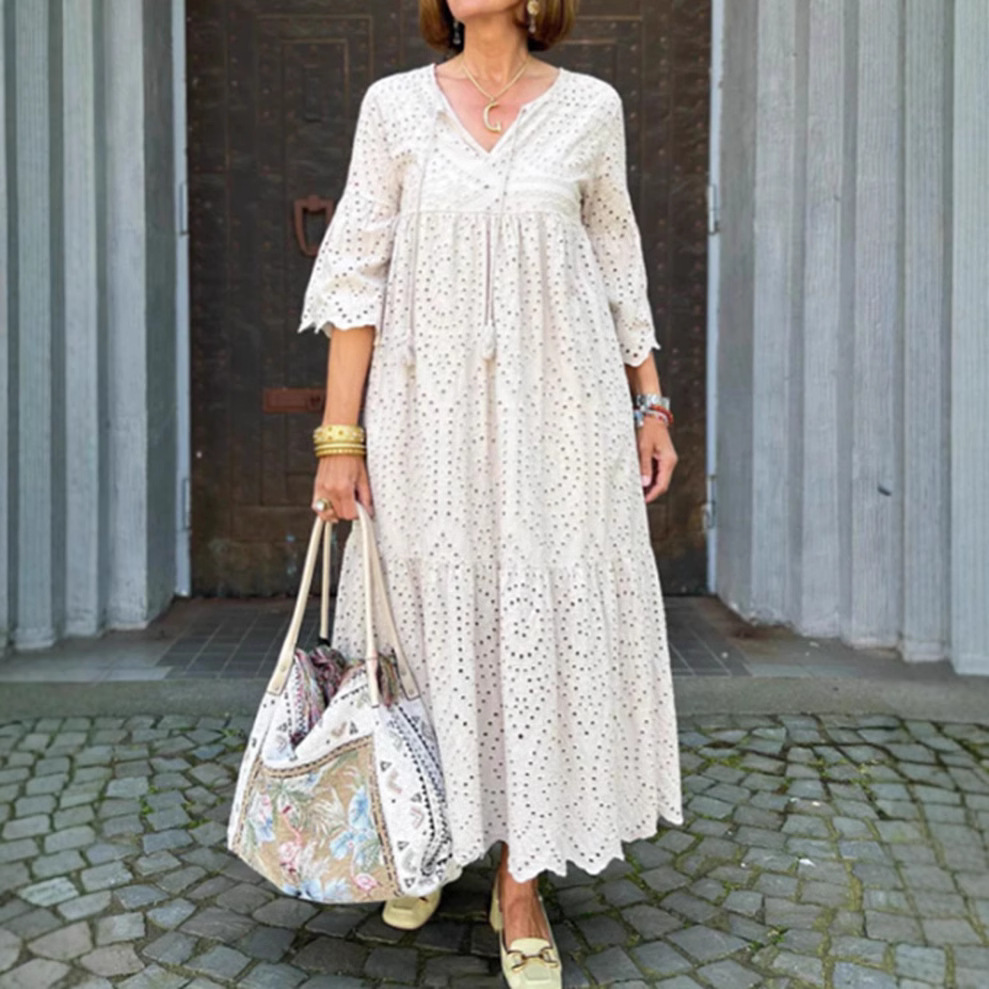 Women's Hollow-Out V-Neck Solid Casual Dress