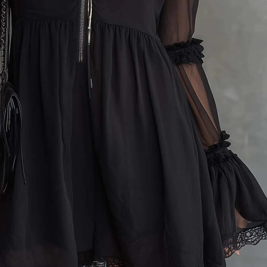 Black Lace Panel Long Sleeve Bodycon Mini Dress
