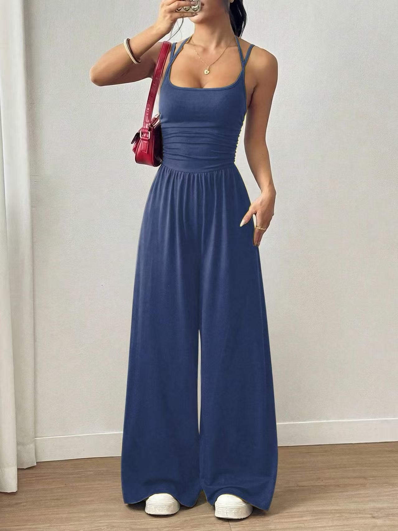Women's Sleeveless Cami Wide-Leg Jumpsuit Casual Solid Color