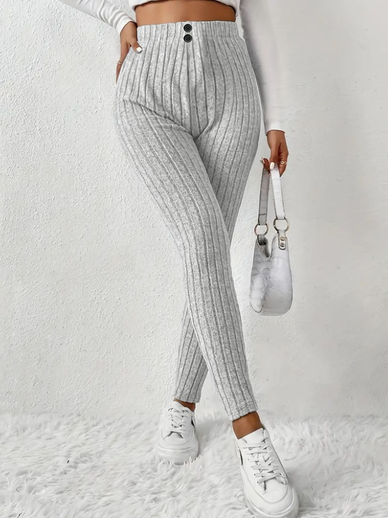 Plus Size Ribbed High Waist Fleece-Lined Leggings