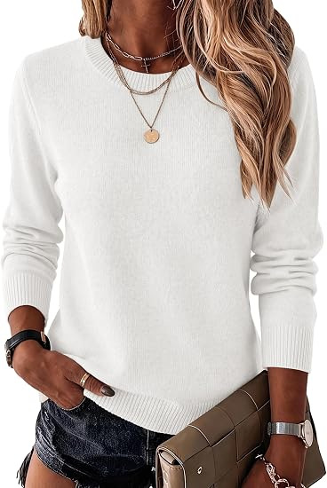Women's Crewneck Knit Sweater Solid Color Pullover Long Sleeve