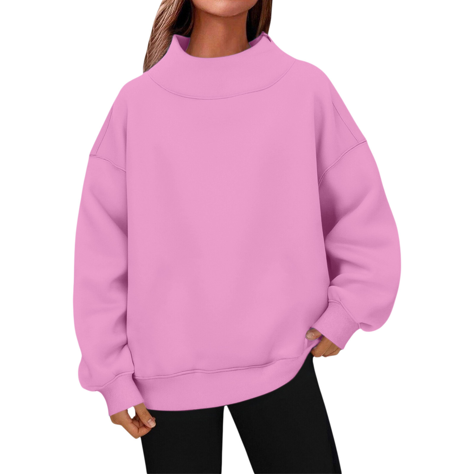 Women's Fleece-Lined Mock Neck Pullover Sweatshirt