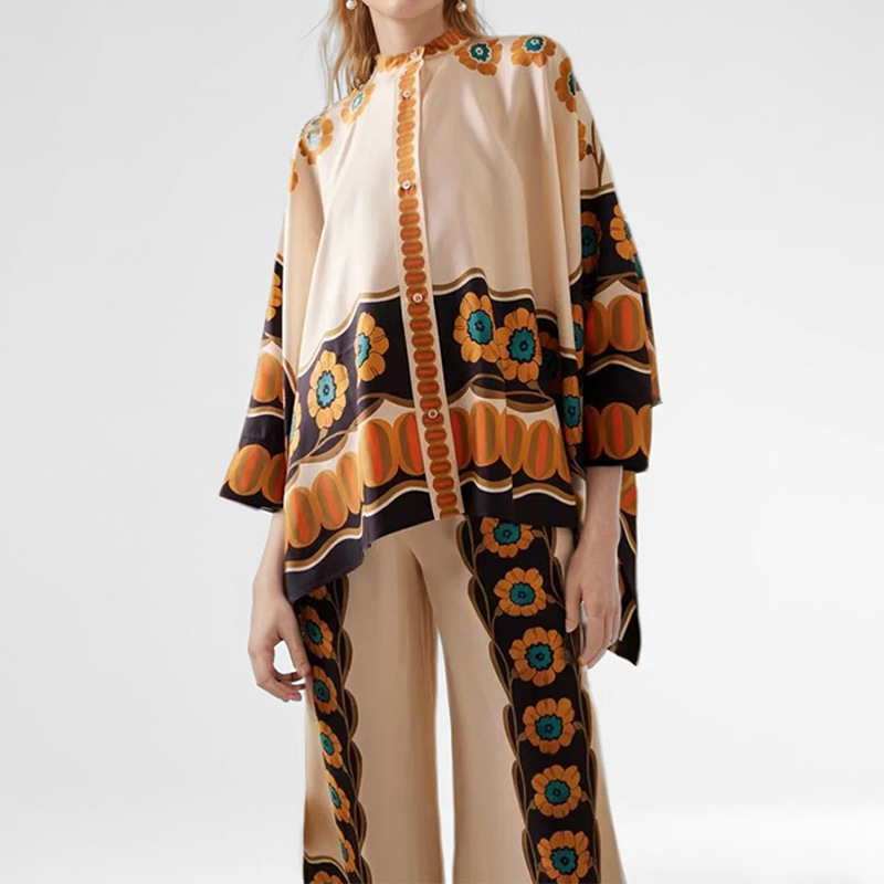 Women's Floral Print Top and Pants Two-Piece Set, Loose Fit Long Sleeve