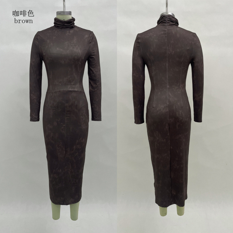 Women's Slim Fit Long Sleeve Bodycon Midi Dress Half Turtleneck