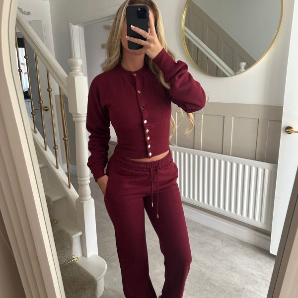 Women's Solid Button-Front Cardigan and Straight-Leg Pants Set