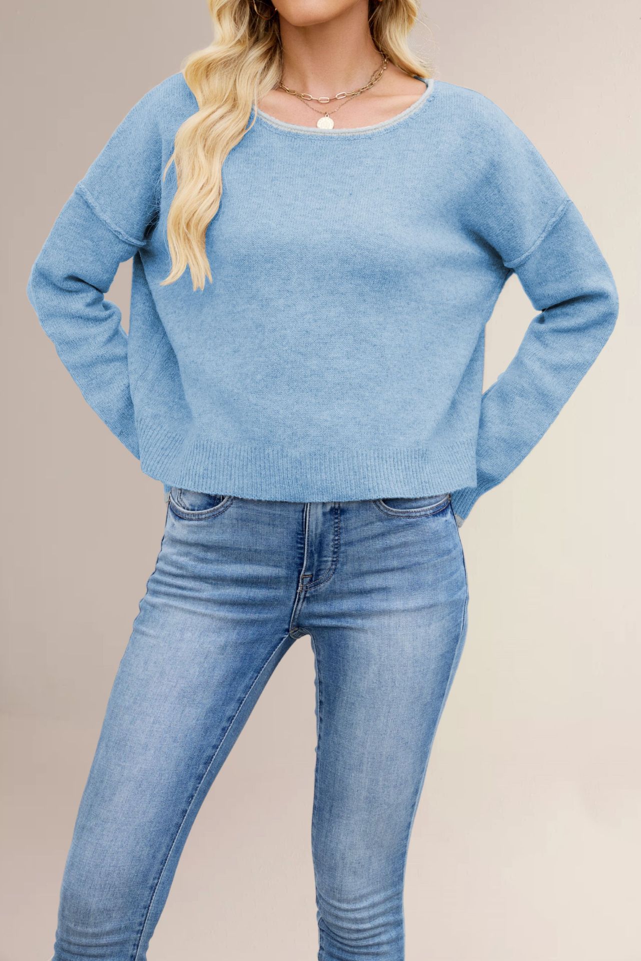Women's Color-Block Crewneck Knit Sweater Loose Pullover
