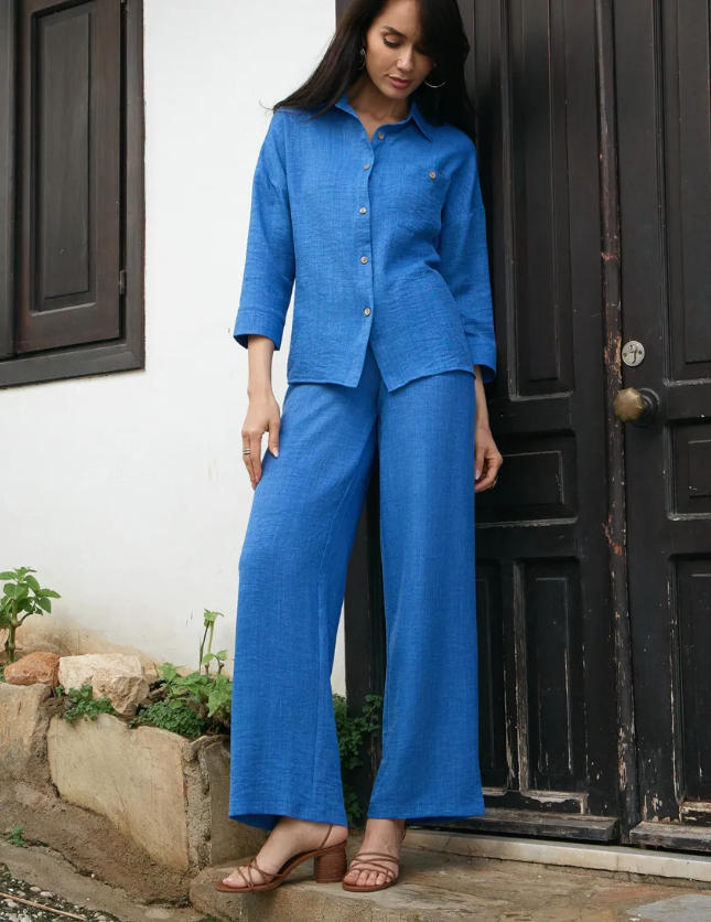 Women's Casual Two-Piece Shirt and Slim Pants Set