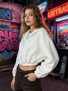 Women's Solid Color Hooded Zip-Up Fleece Jacket