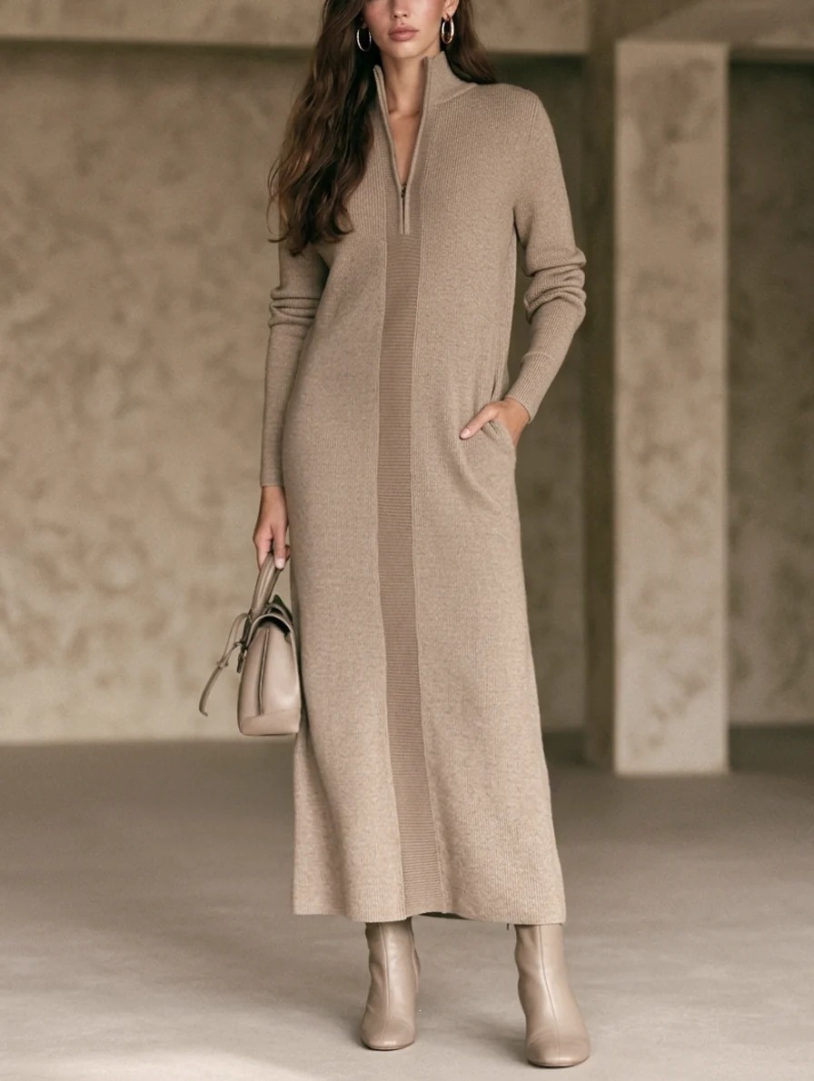 Women's Half-Zip Long-Sleeve Slim Fit Commuter Dress