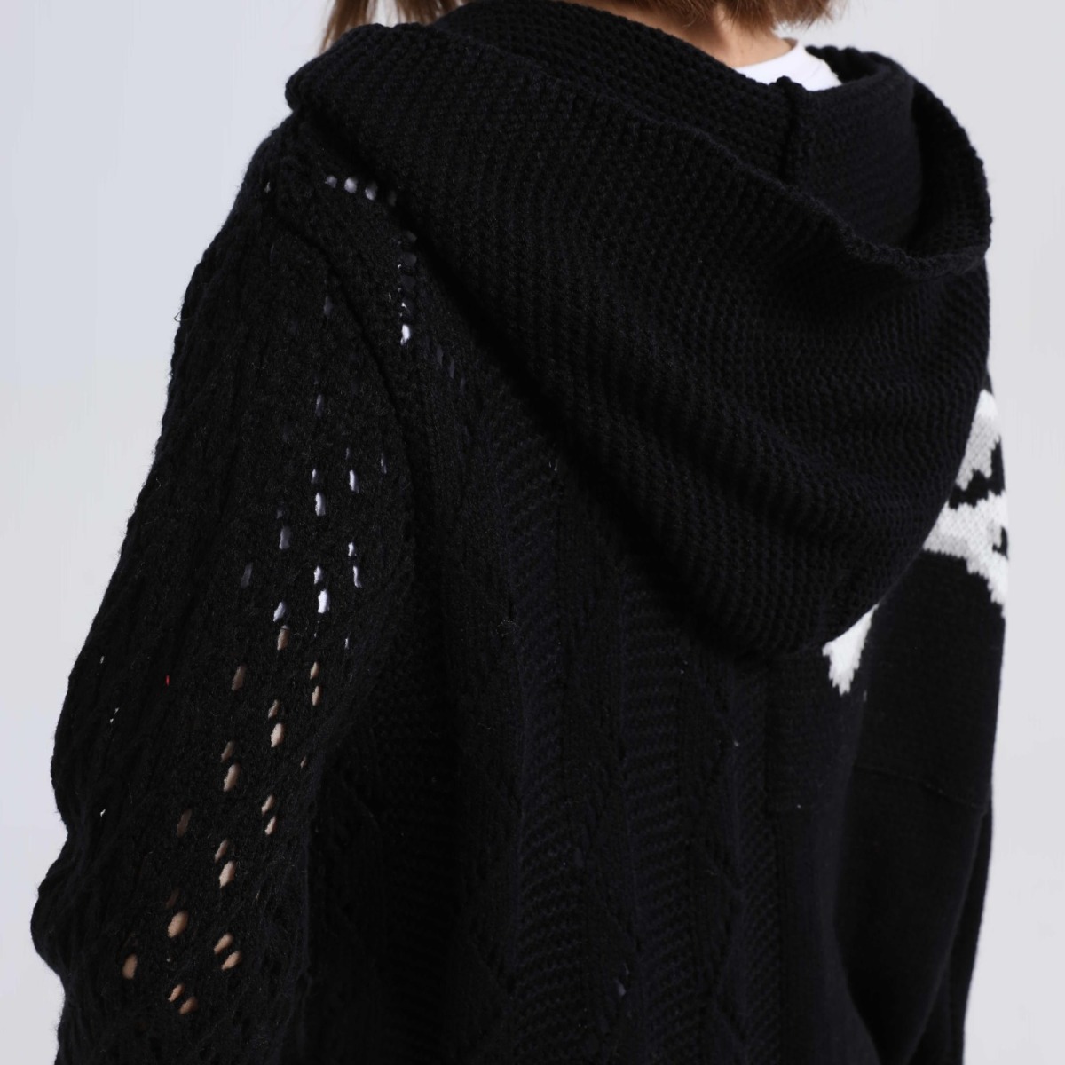 Gothic Skull Hooded Cardigan Sweater Women's Punk Knit
