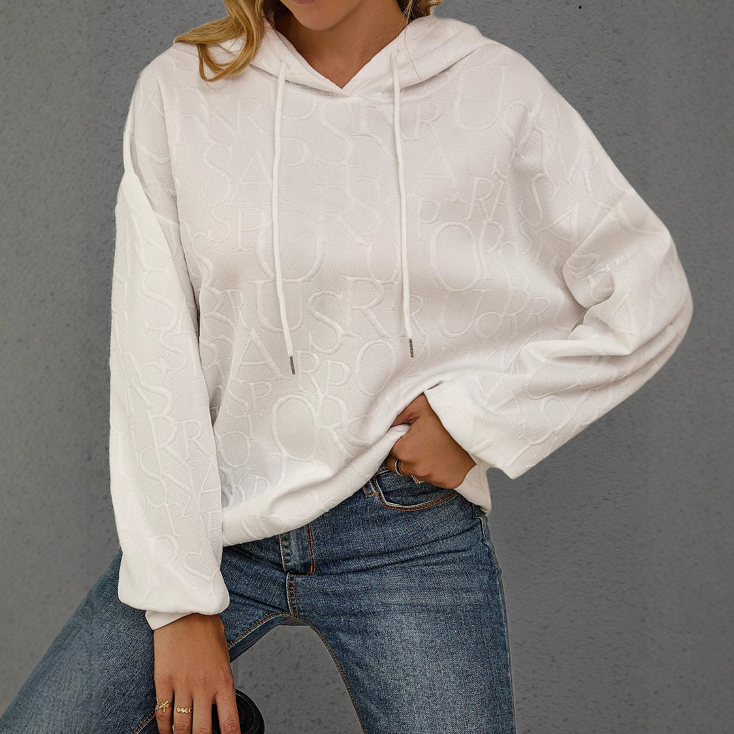 Women's Loose Fit 3D Letter Hooded Long Sleeve Sweatshirt
