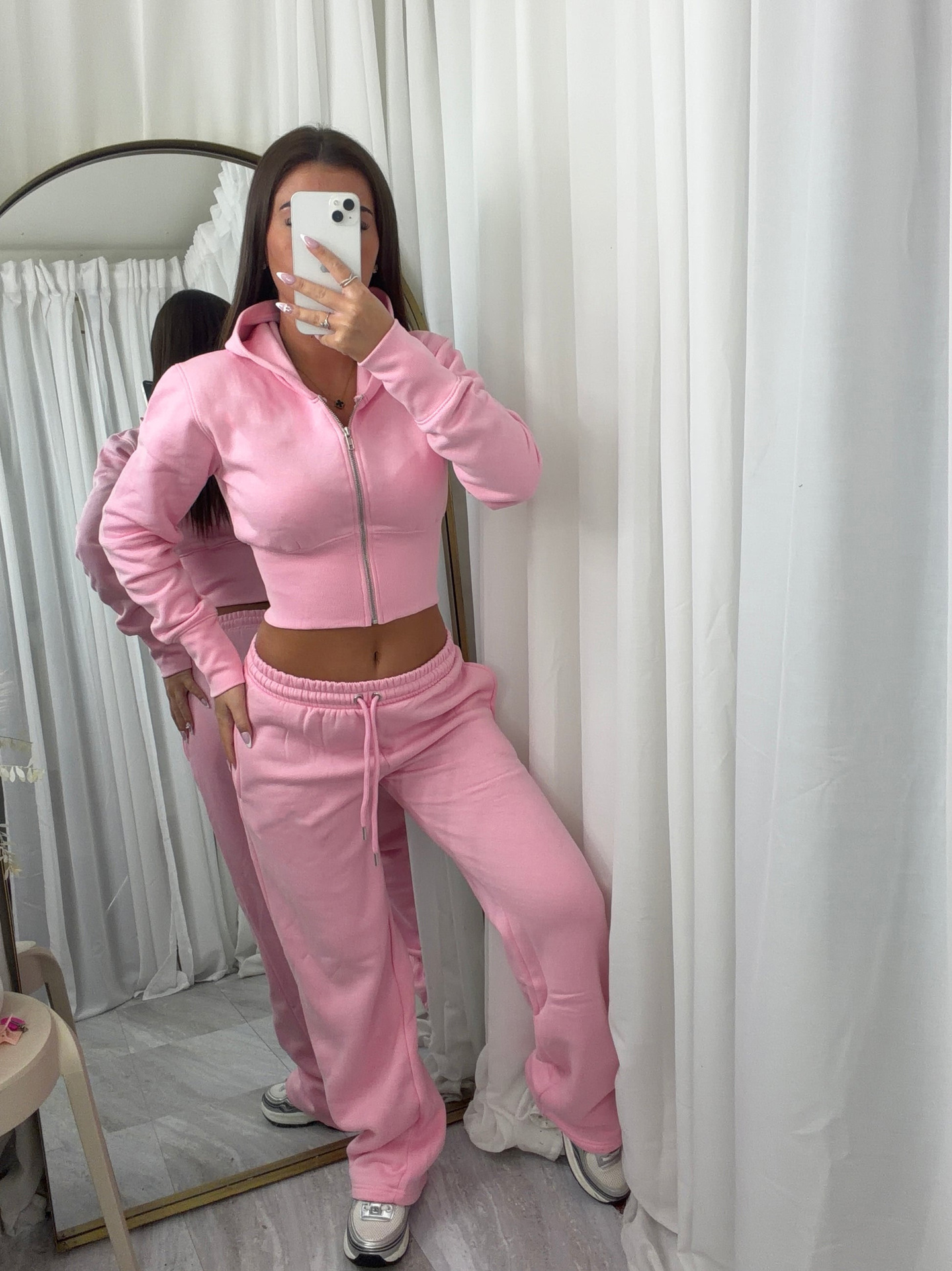 Women's Solid Color Hooded Cardigan and Straight-Leg Pants Set Casual Knit Two-Piece