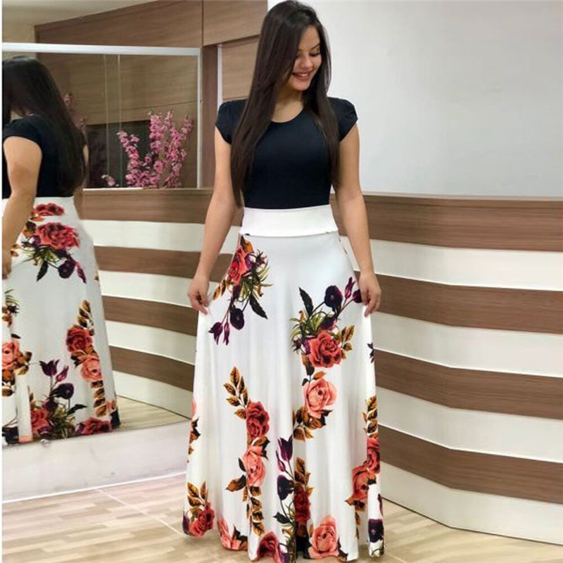 Floral Print Colorblock Short Sleeve Plus Size Dress