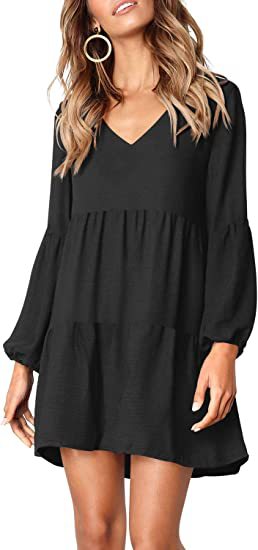 Women's V-Neck Cinched Waist Flowy Dress