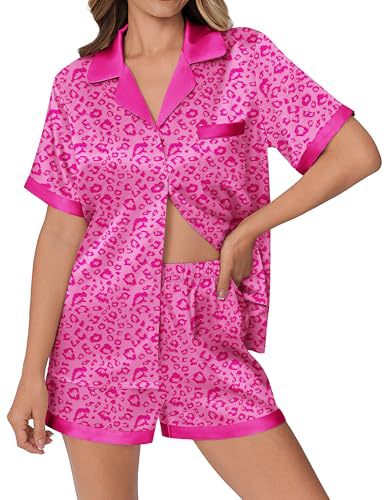 Cuban Collar Animal Print Short Sleeve Women's Set