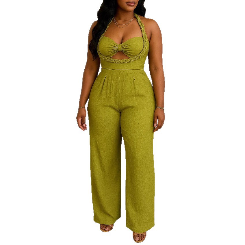 Women's Halter Neck Spliced Solid Color Casual Jumpsuit