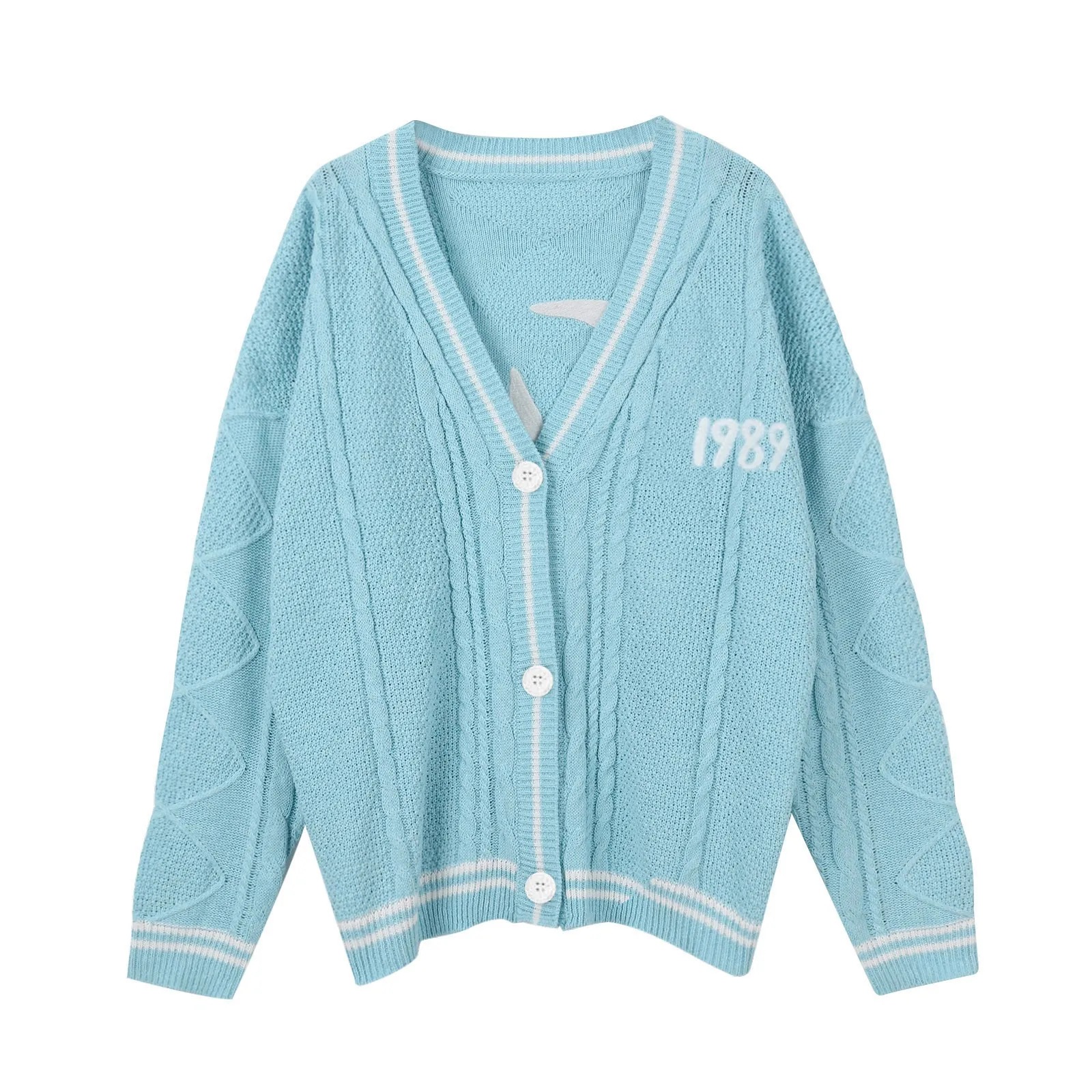 Embroidered V-Neck Knit Cardigan Loose Casual Sweater